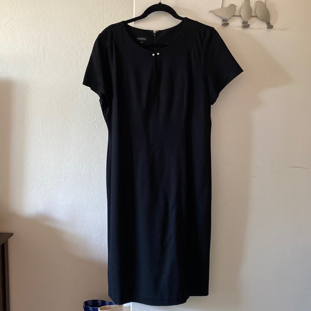 Talbots black career dress with faux Pearl details at color. Size 14